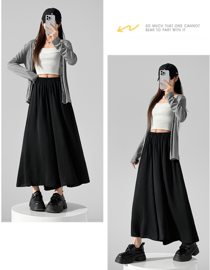 A-line fold wide leg pants high waist long skirt