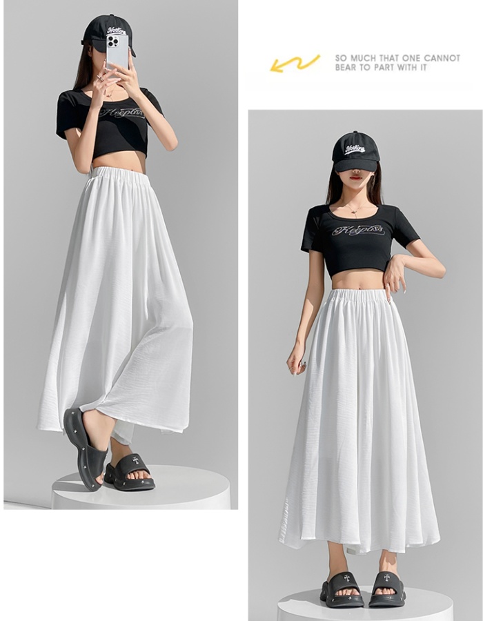 A-line fold wide leg pants high waist long skirt