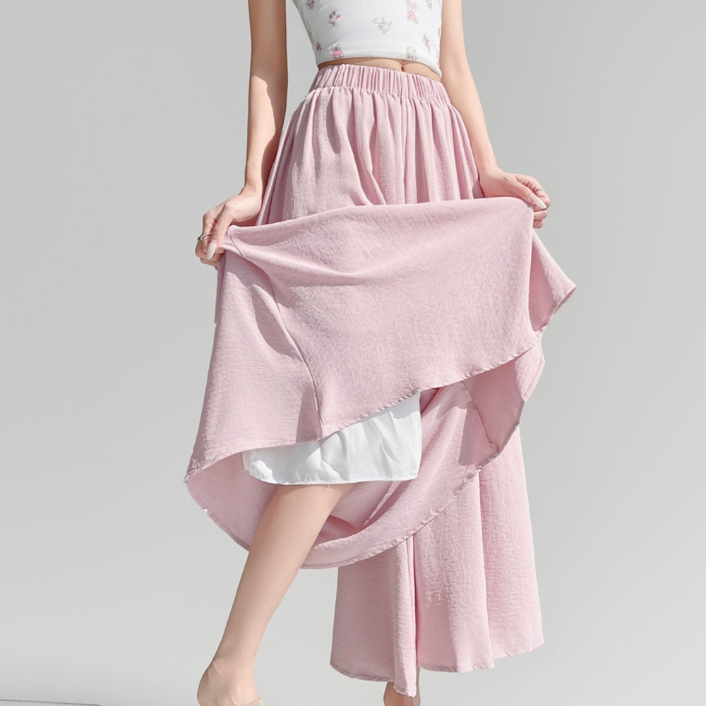 A-line fold wide leg pants high waist long skirt