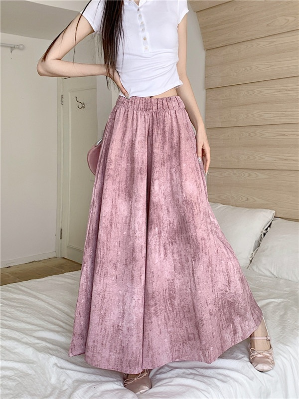 Wide leg big skirt culottes loose ice silk pants for women