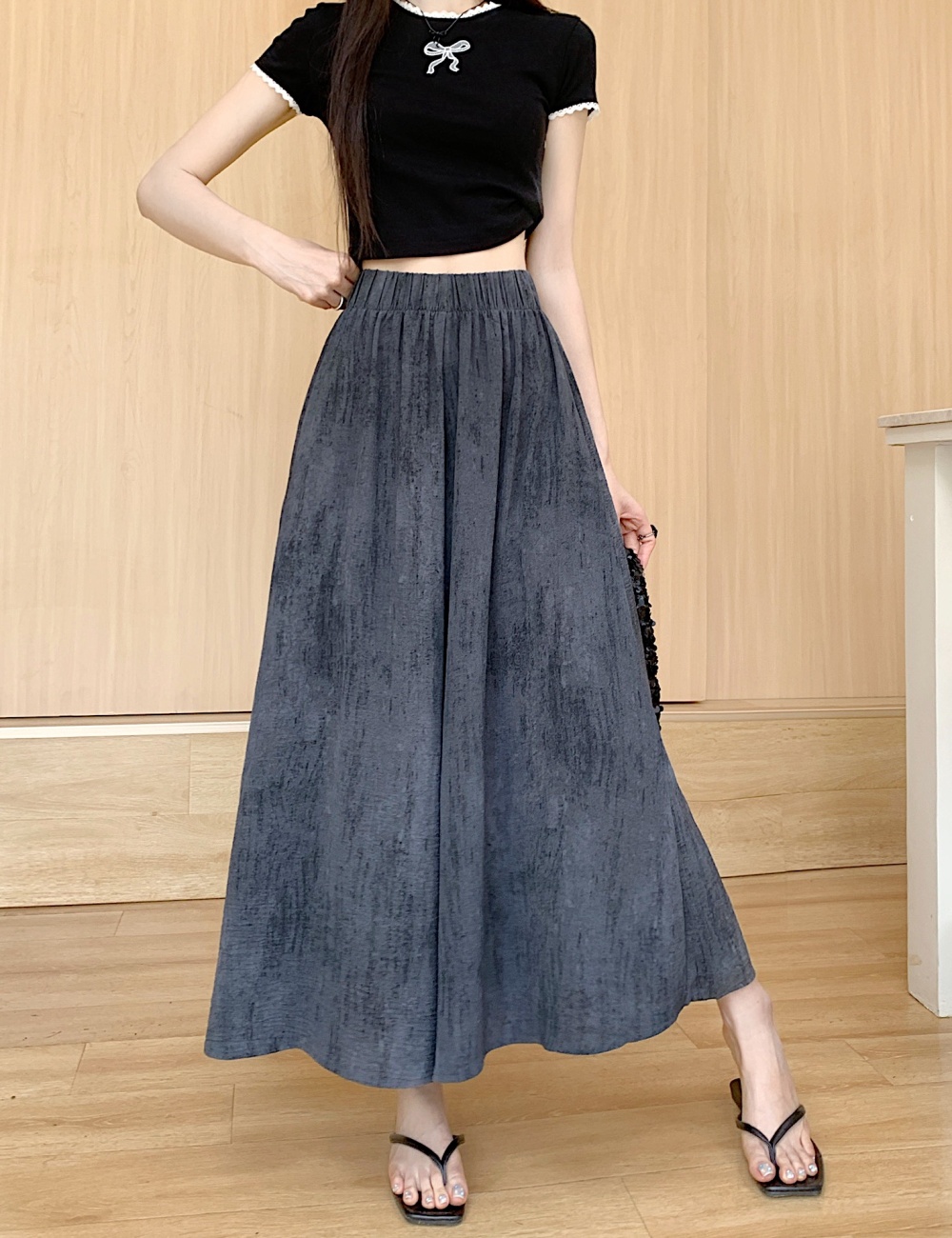 Wide leg big skirt culottes loose ice silk pants for women