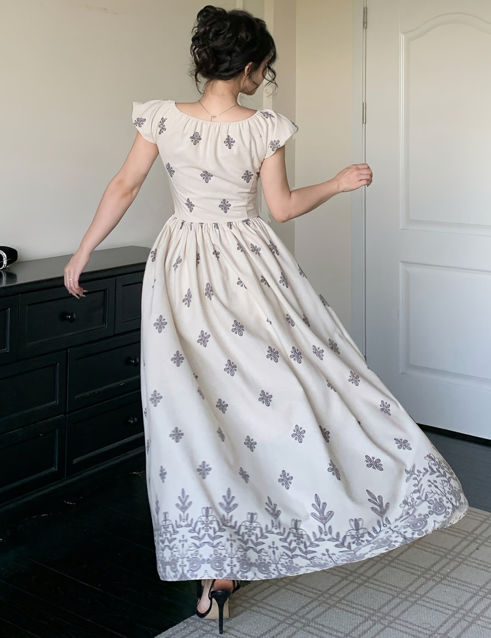 Pinched waist party clothing printing wedding dress