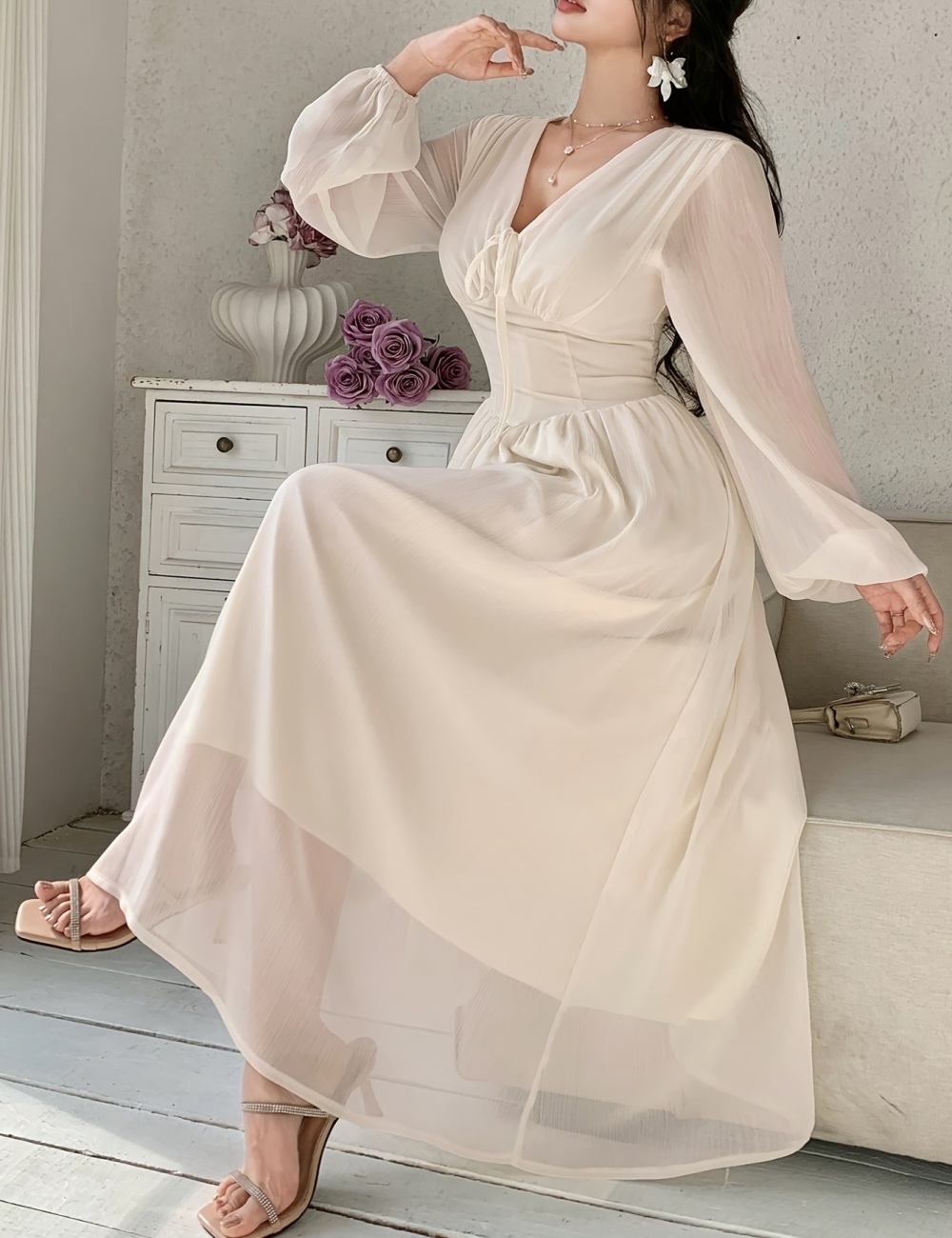 Frenum wedding dress pinched waist dress for women