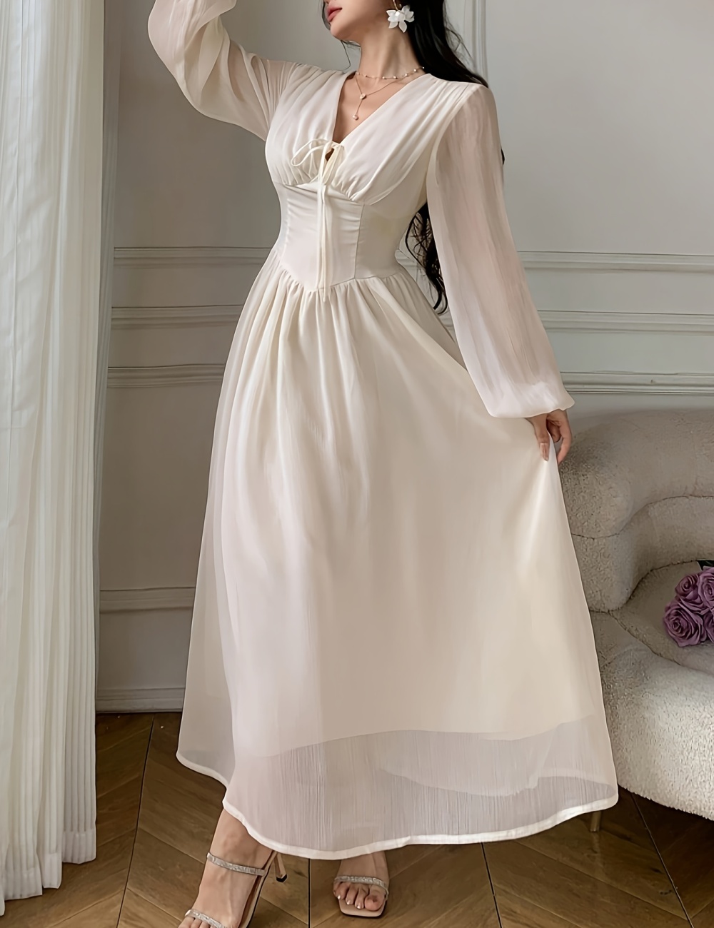 Frenum wedding dress pinched waist dress for women