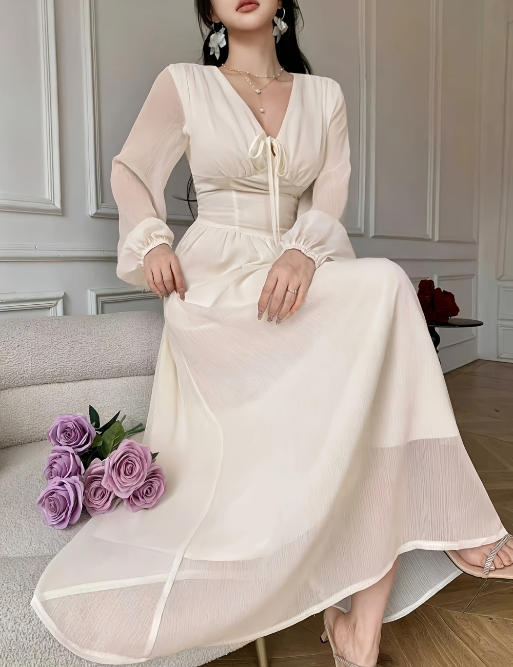 Frenum wedding dress pinched waist dress for women