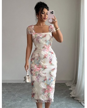 Flowers romantic printing party dress