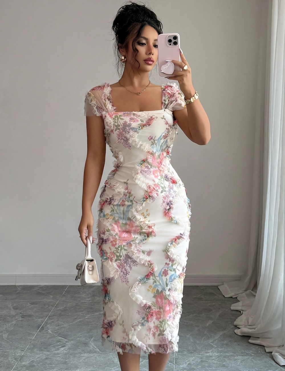 Flowers romantic printing party dress