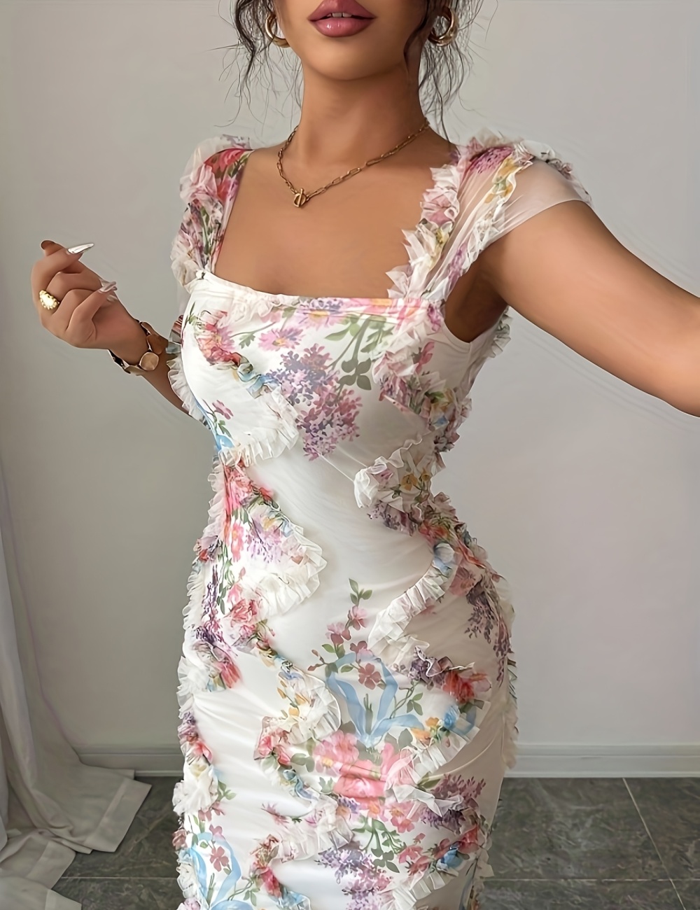 Flowers romantic printing party dress