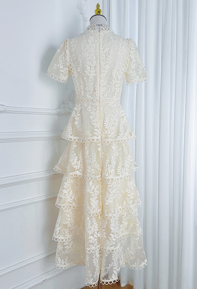 Temperament cake splice pinched waist lace embroidered dress