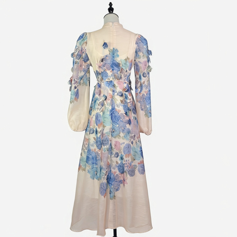 Stereoscopic petal long dress big skirt European style dress