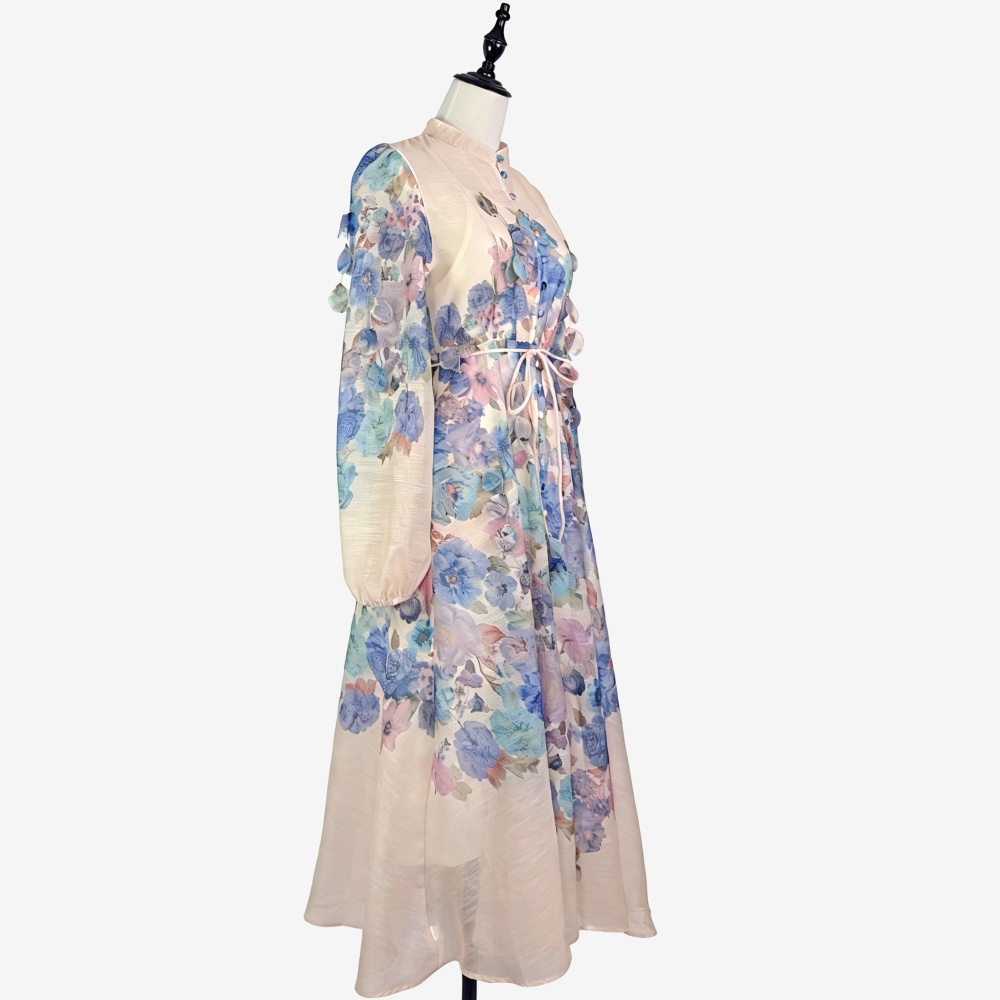 Stereoscopic petal long dress big skirt European style dress