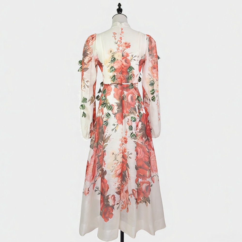 Stereoscopic petal long dress big skirt European style dress