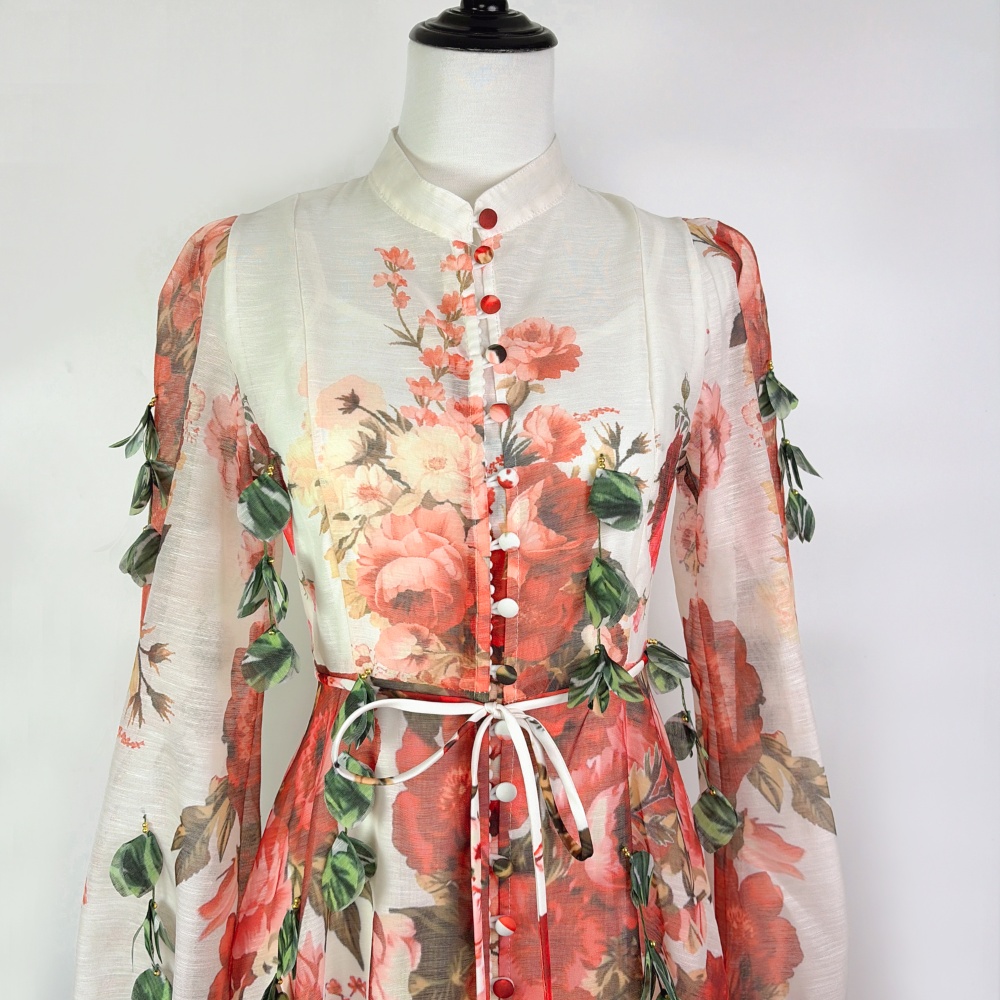 Stereoscopic petal long dress big skirt European style dress