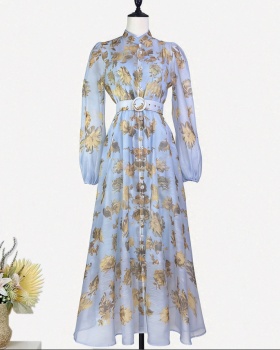 Big skirt France style dress cstand collar summer long dress