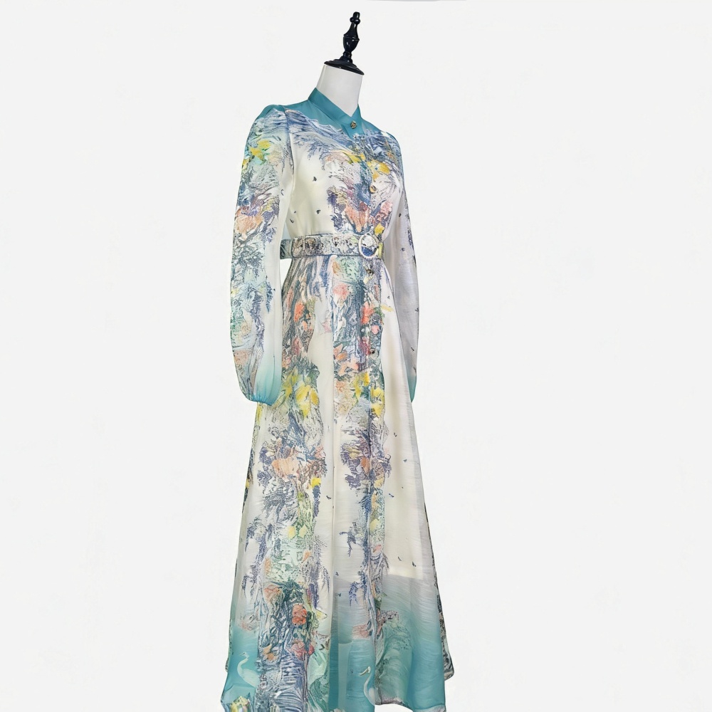 Big skirt France style dress cstand collar summer long dress