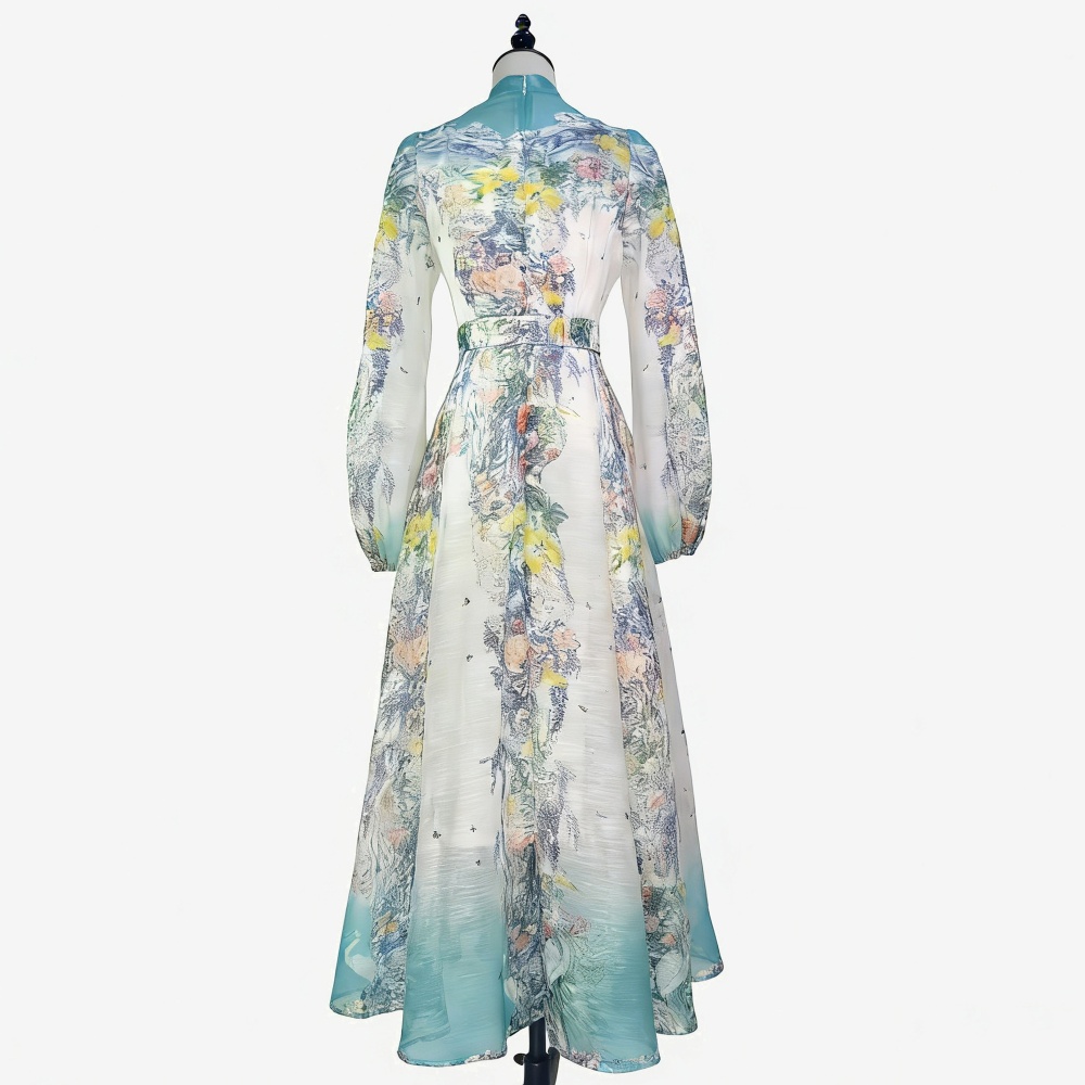 Big skirt France style dress cstand collar summer long dress