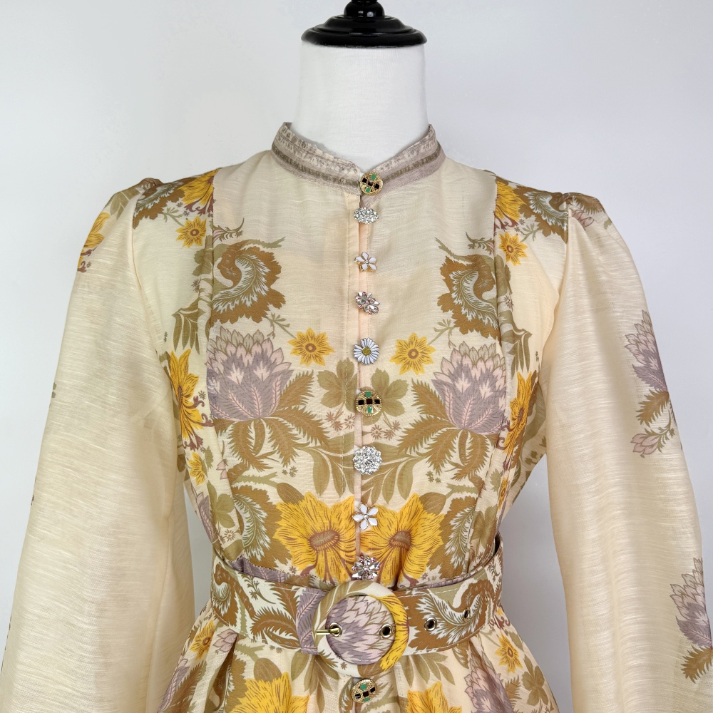 Big skirt France style dress cstand collar summer long dress