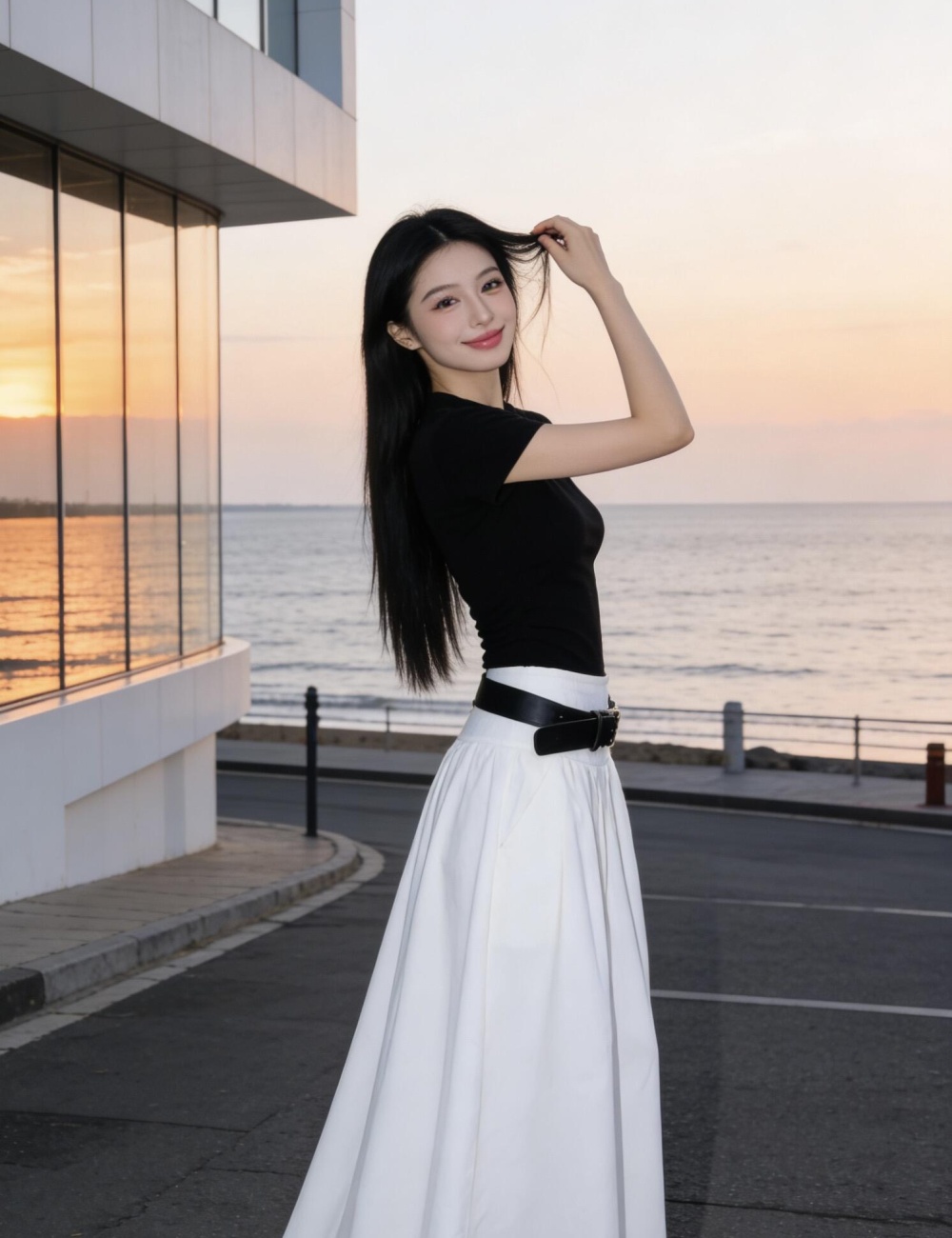 Slim T-shirt round neck long skirt a set for women