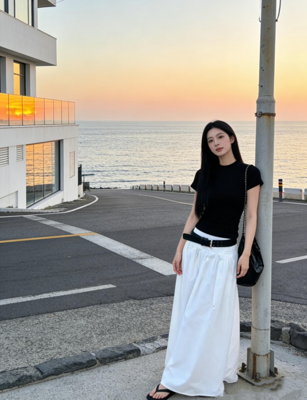 Slim T-shirt round neck long skirt a set for women