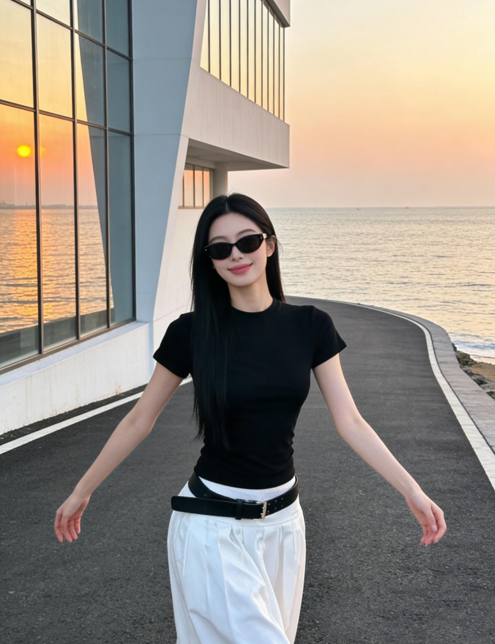 Slim T-shirt round neck long skirt a set for women