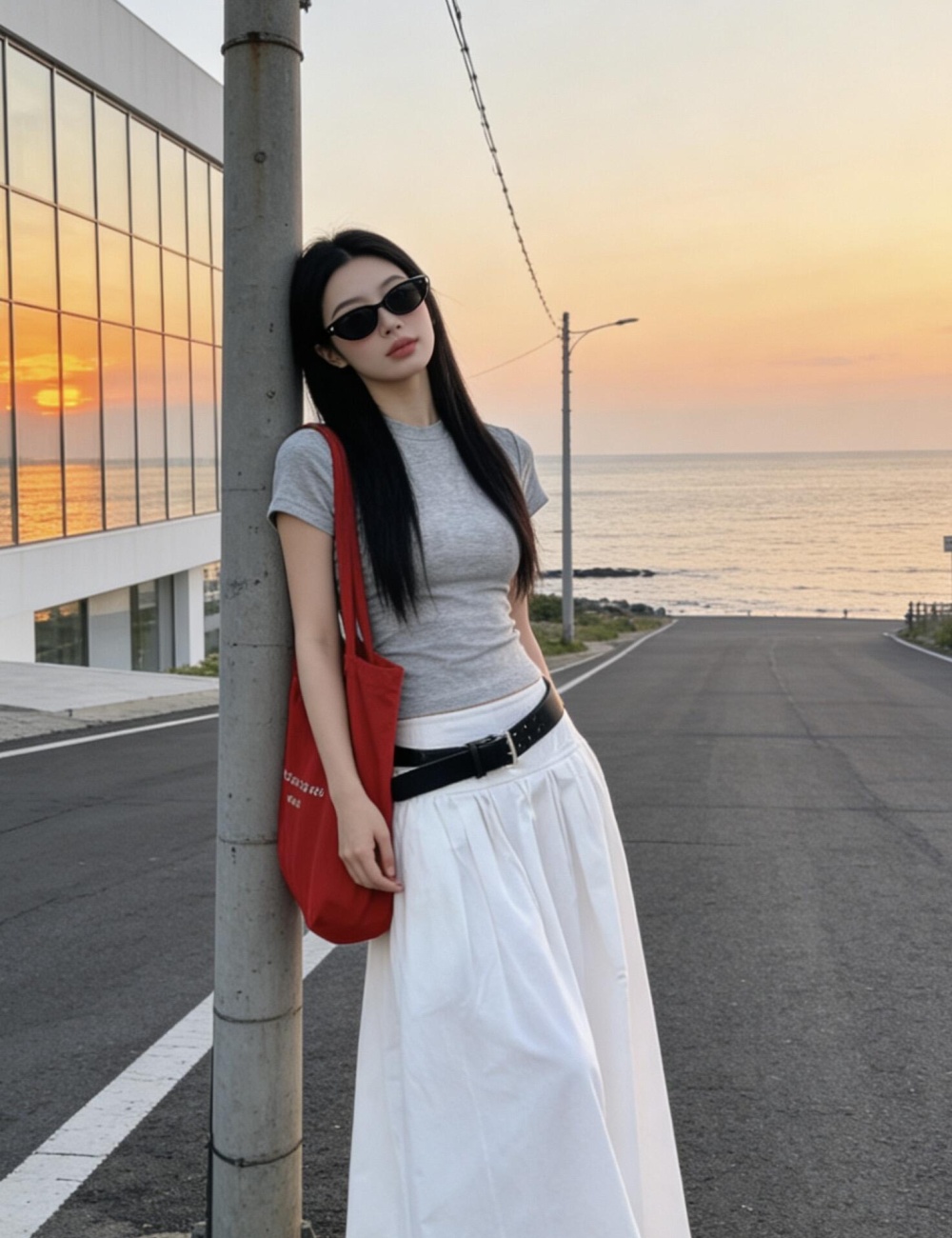 Slim T-shirt round neck long skirt a set for women