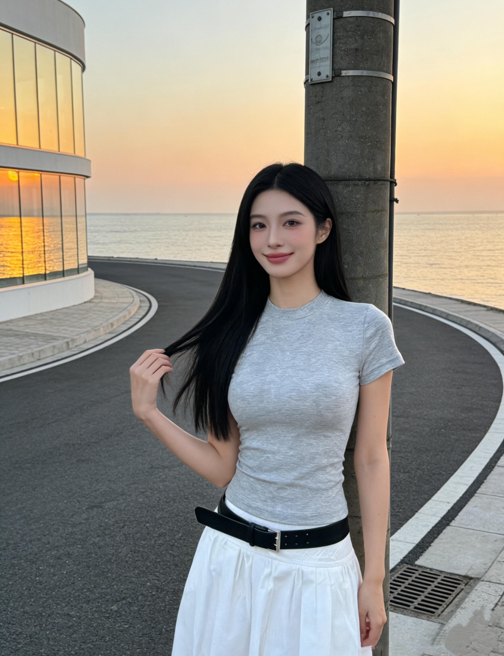 Slim T-shirt round neck long skirt a set for women