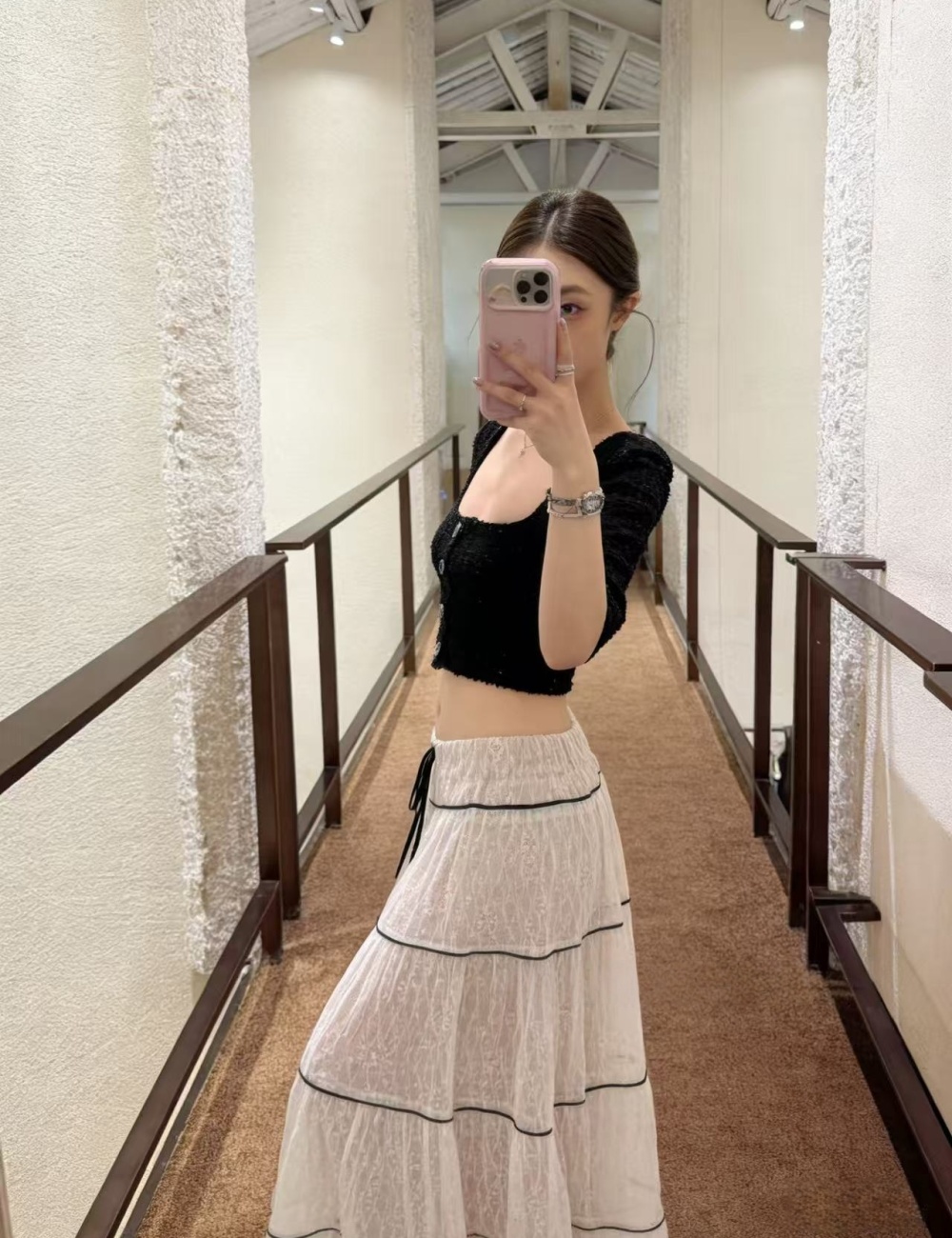 Short sleeve long skirt lace coat 2pcs set for women