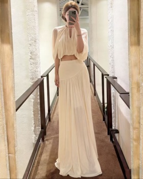 Spring and summer tops pleated skirt 2pcs set