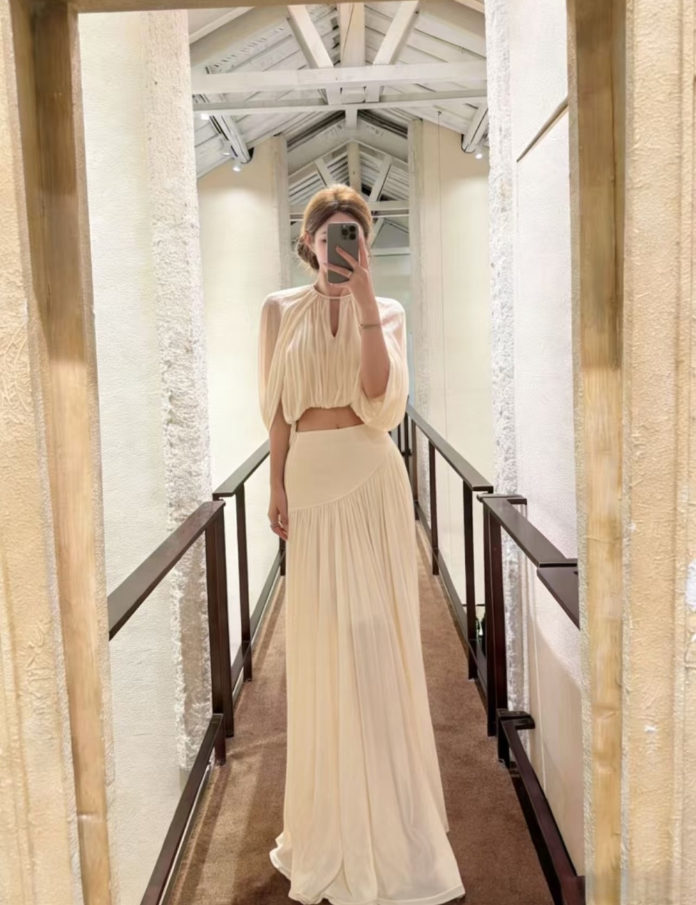 Spring and summer tops pleated skirt 2pcs set