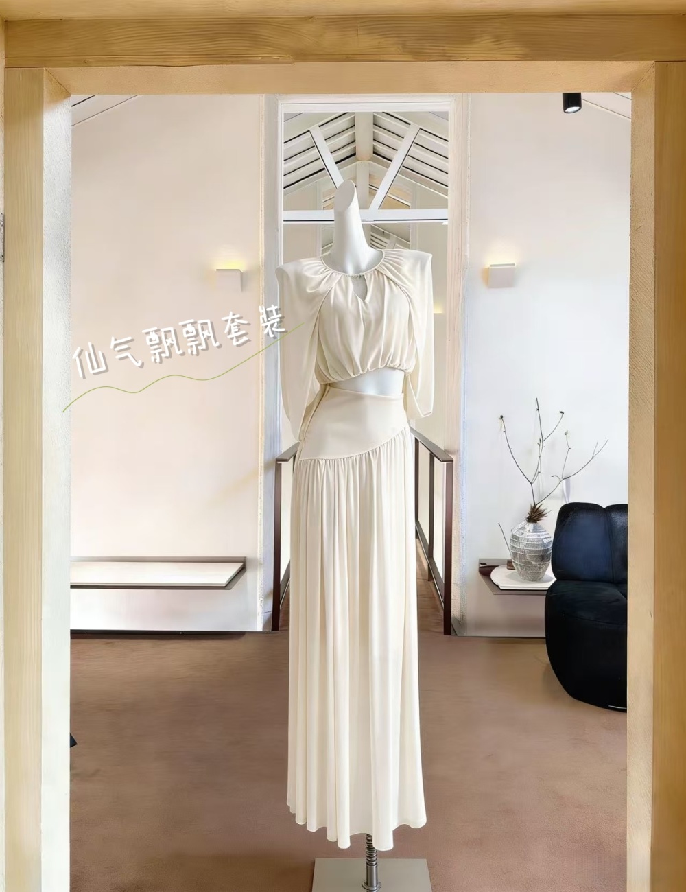 Spring and summer tops pleated skirt 2pcs set