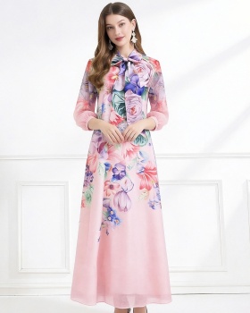 Spring elegant style long dress printing jumpsuit