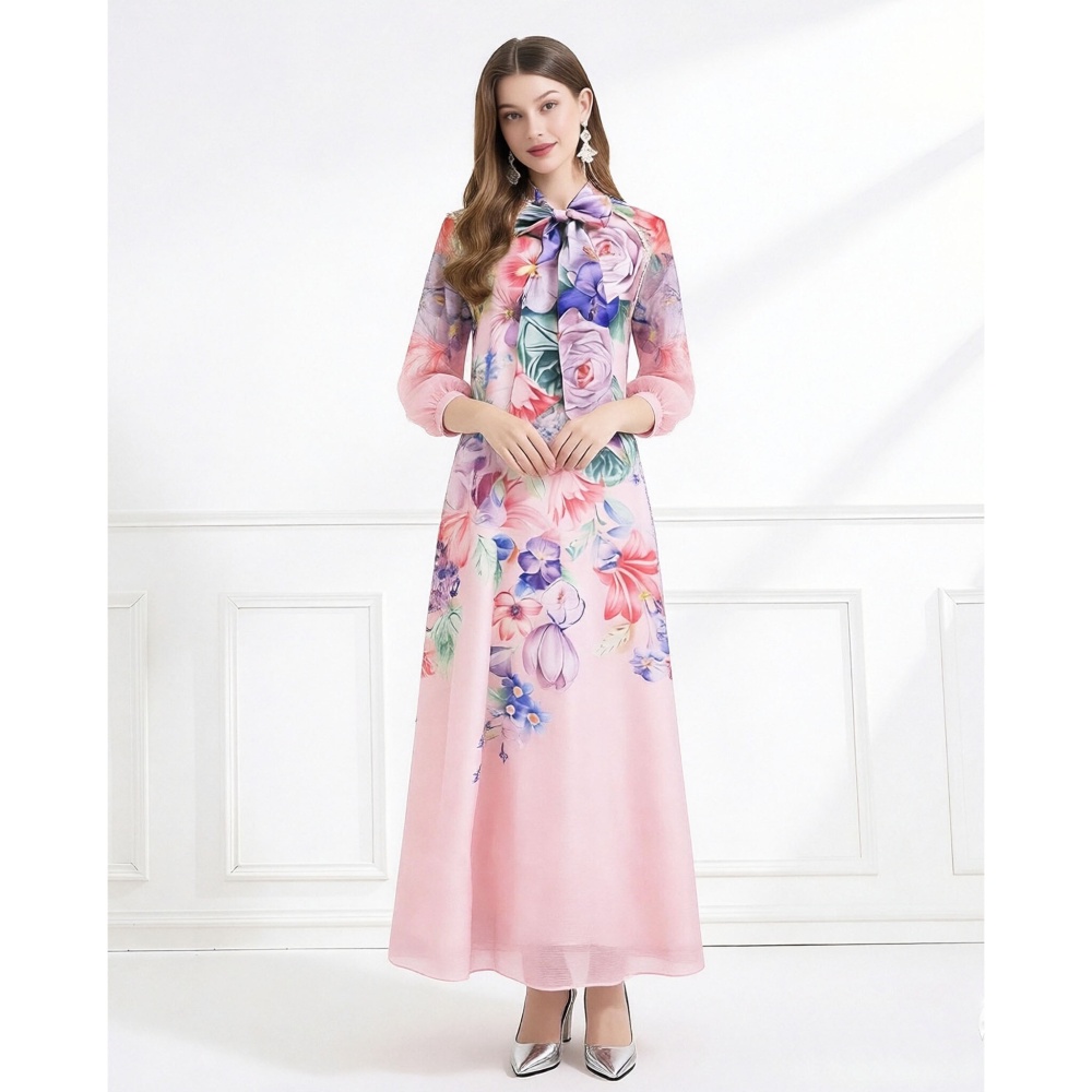 Spring elegant style long dress printing jumpsuit