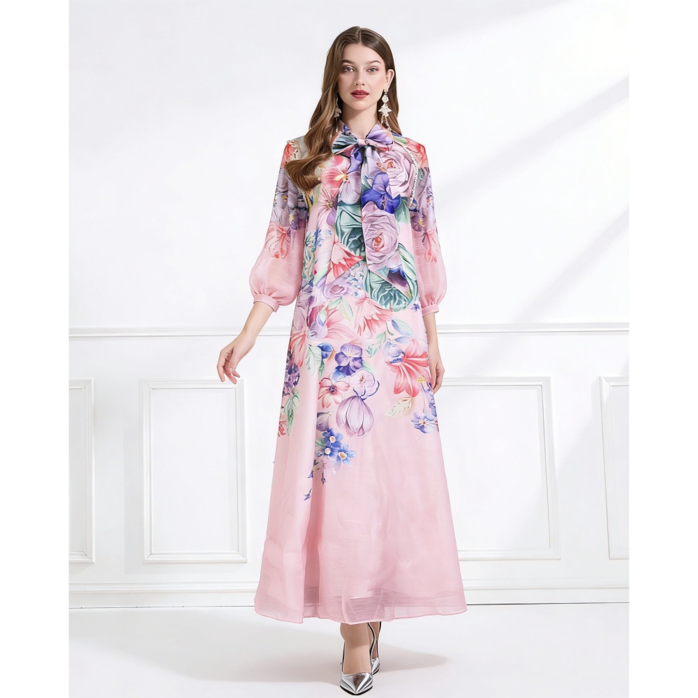 Spring elegant style long dress printing jumpsuit