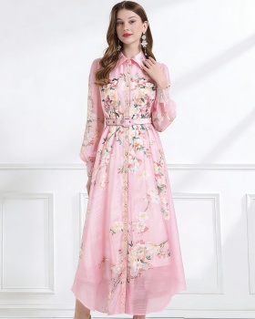 Skirt hem pinched waist lantern sleeve irregular dress