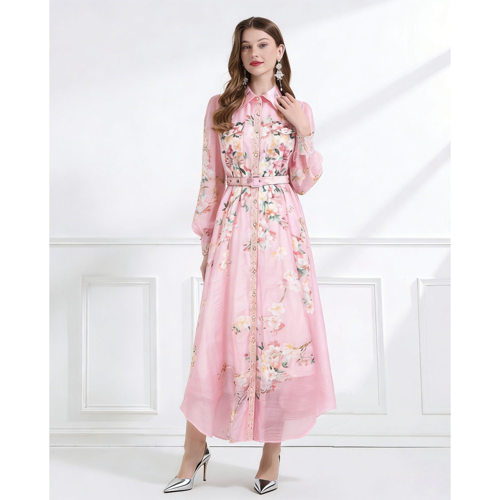 Skirt hem pinched waist lantern sleeve irregular dress