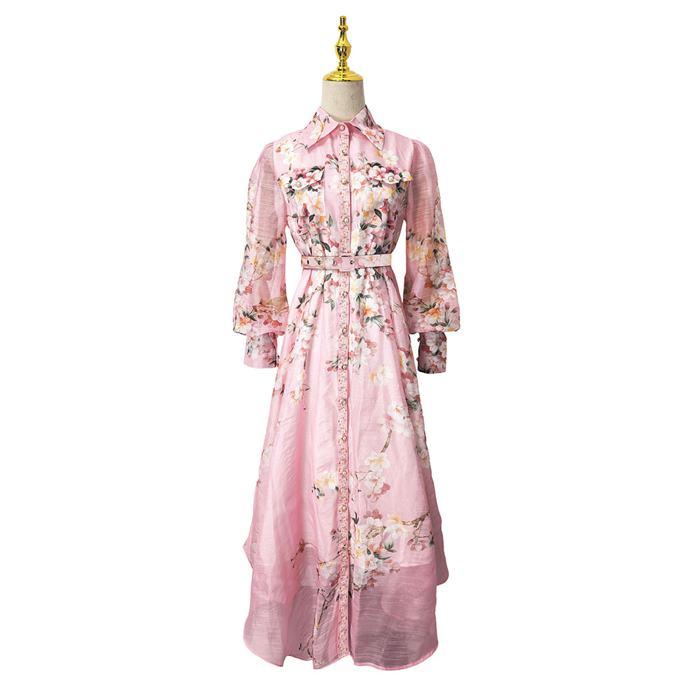 Skirt hem pinched waist lantern sleeve irregular dress