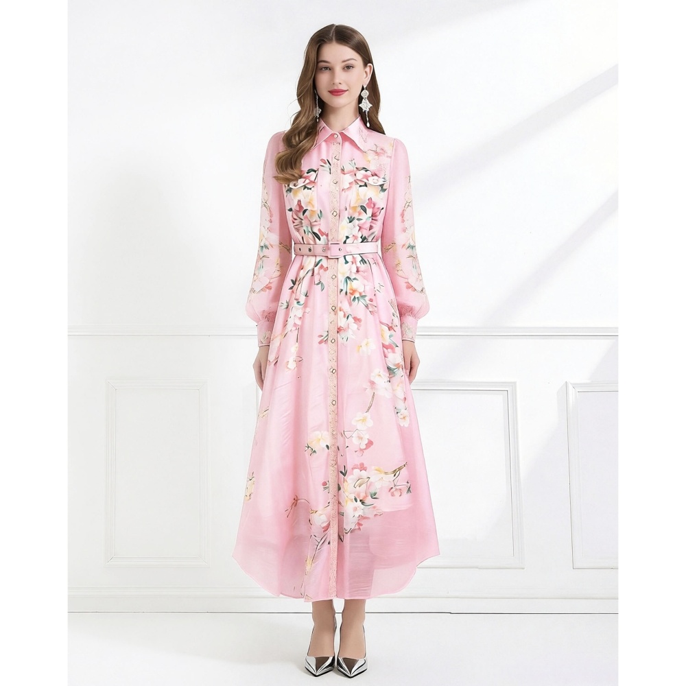 Skirt hem pinched waist lantern sleeve irregular dress