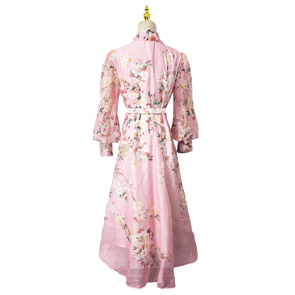 Skirt hem pinched waist lantern sleeve irregular dress