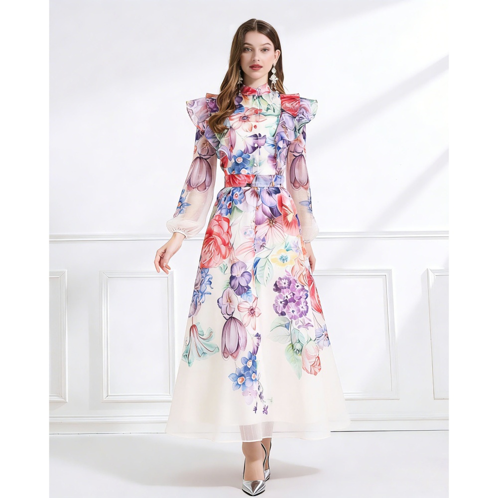 Lotus leaf edges flowers dress 2pcs set