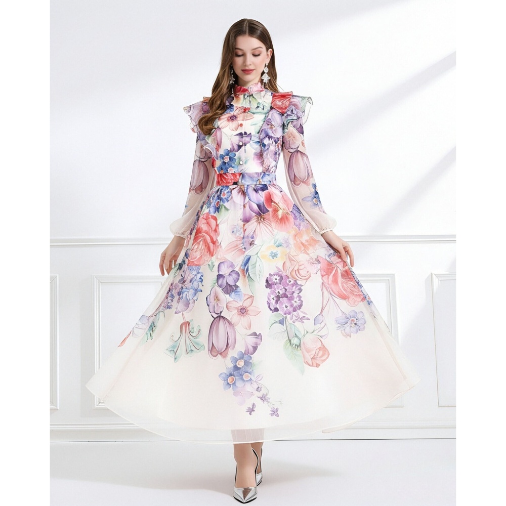 Lotus leaf edges flowers dress 2pcs set