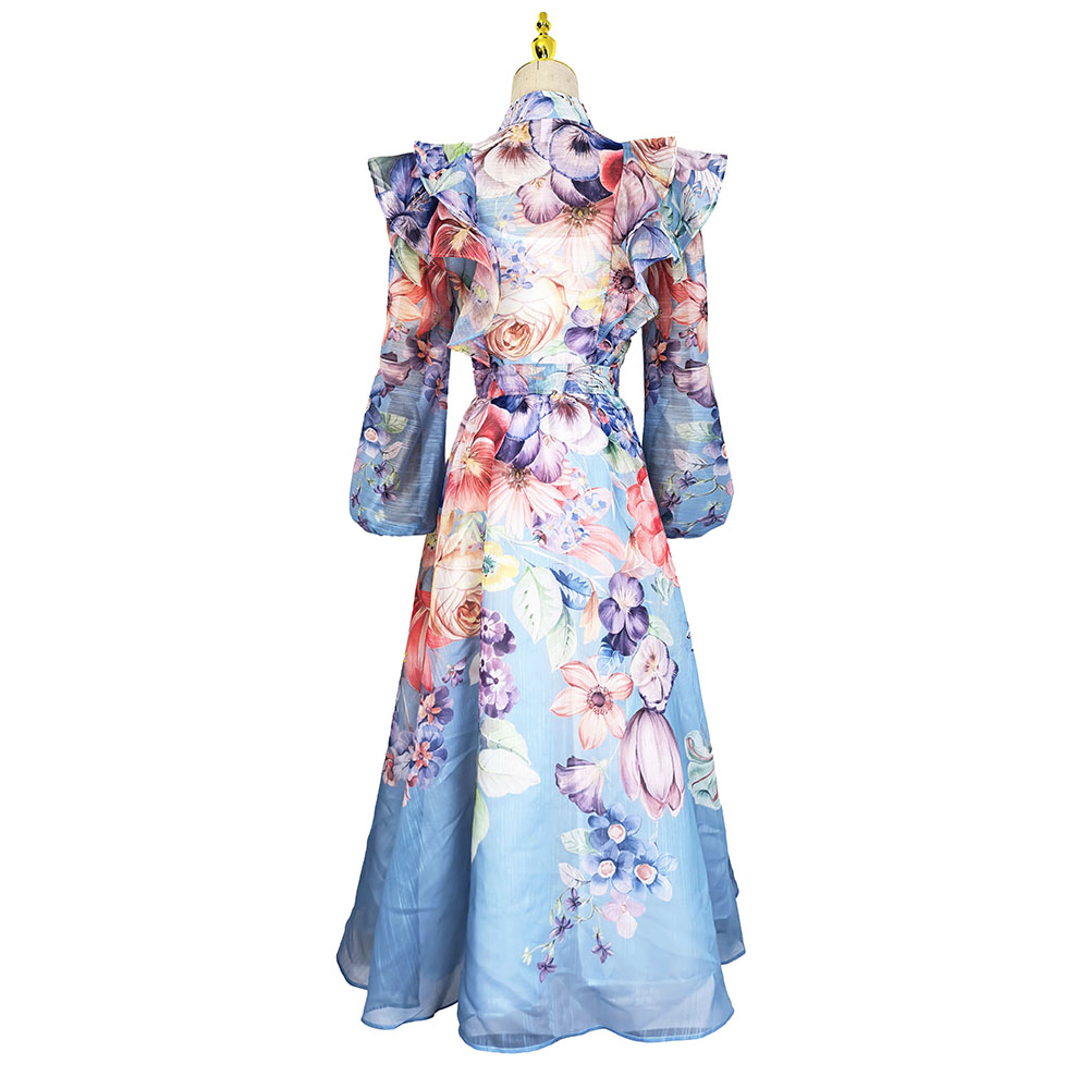 Printing lotus leaf edges elegant style flowers dress