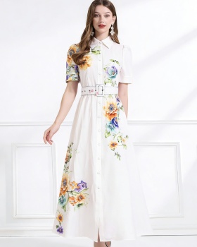 Flowers pattern lotus leaf edges summer long dress