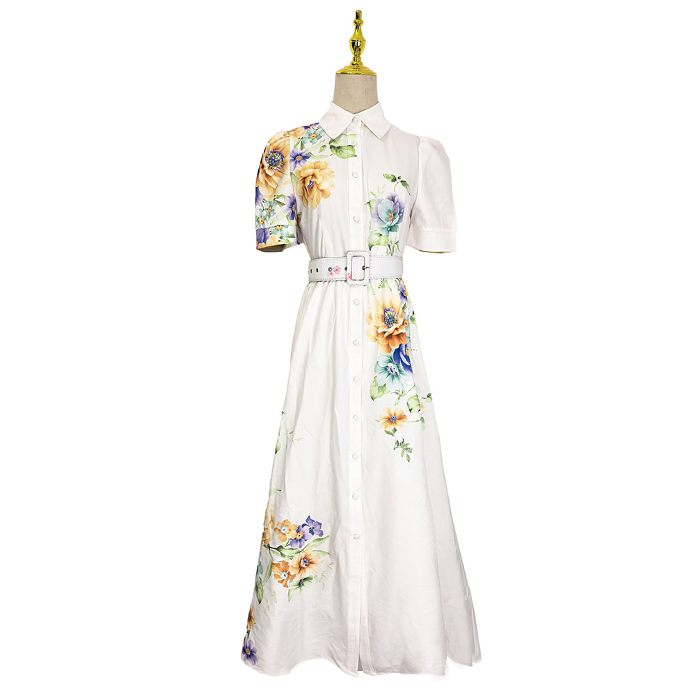 Flowers pattern lotus leaf edges summer long dress