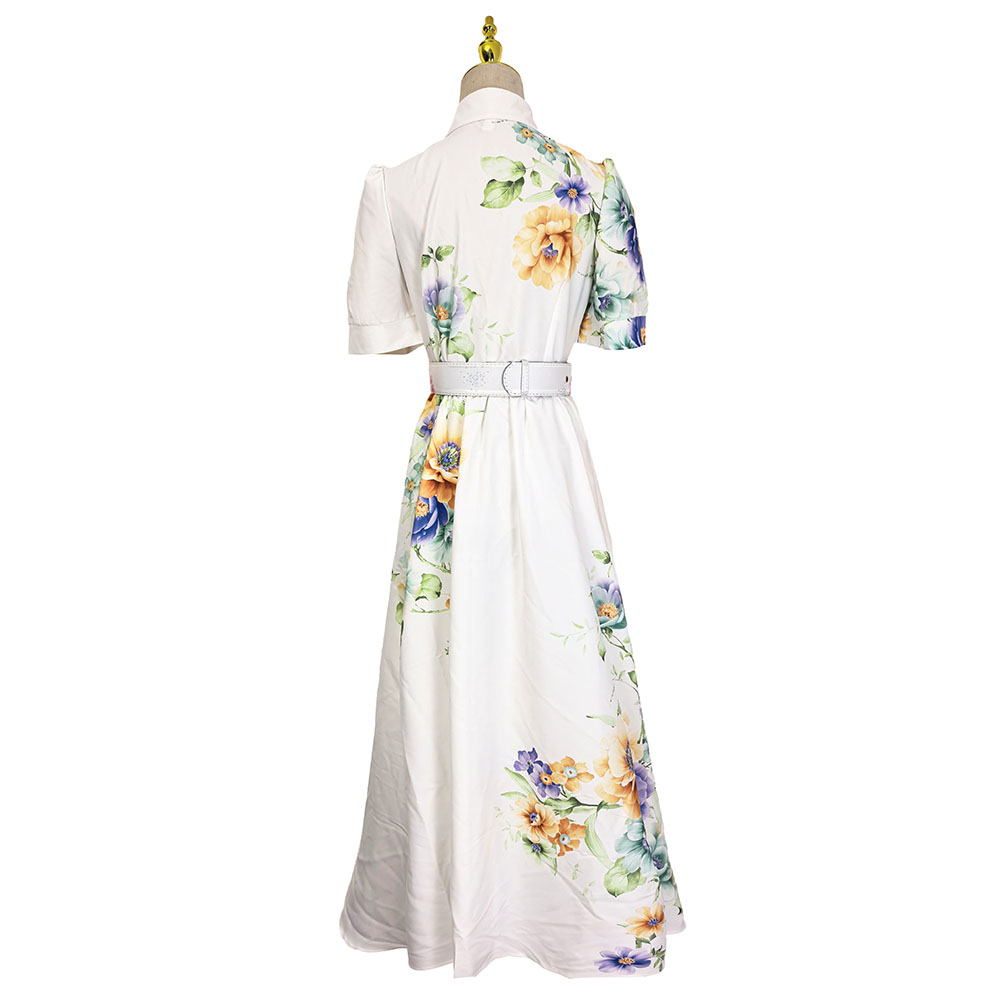 Flowers pattern lotus leaf edges summer long dress