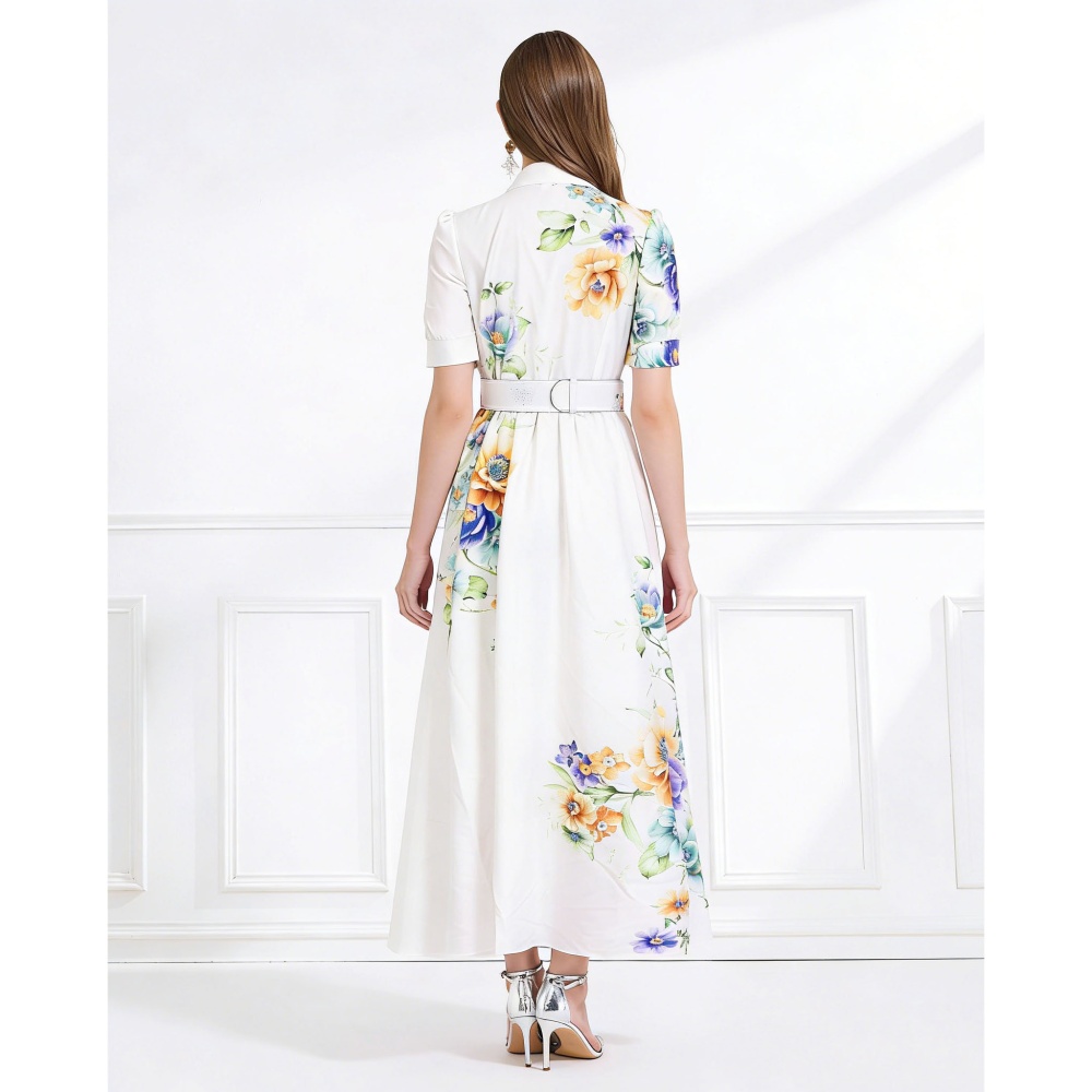 Flowers pattern lotus leaf edges summer long dress