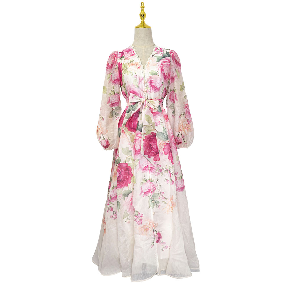 Spring frenum elegant V-neck single-breasted dress