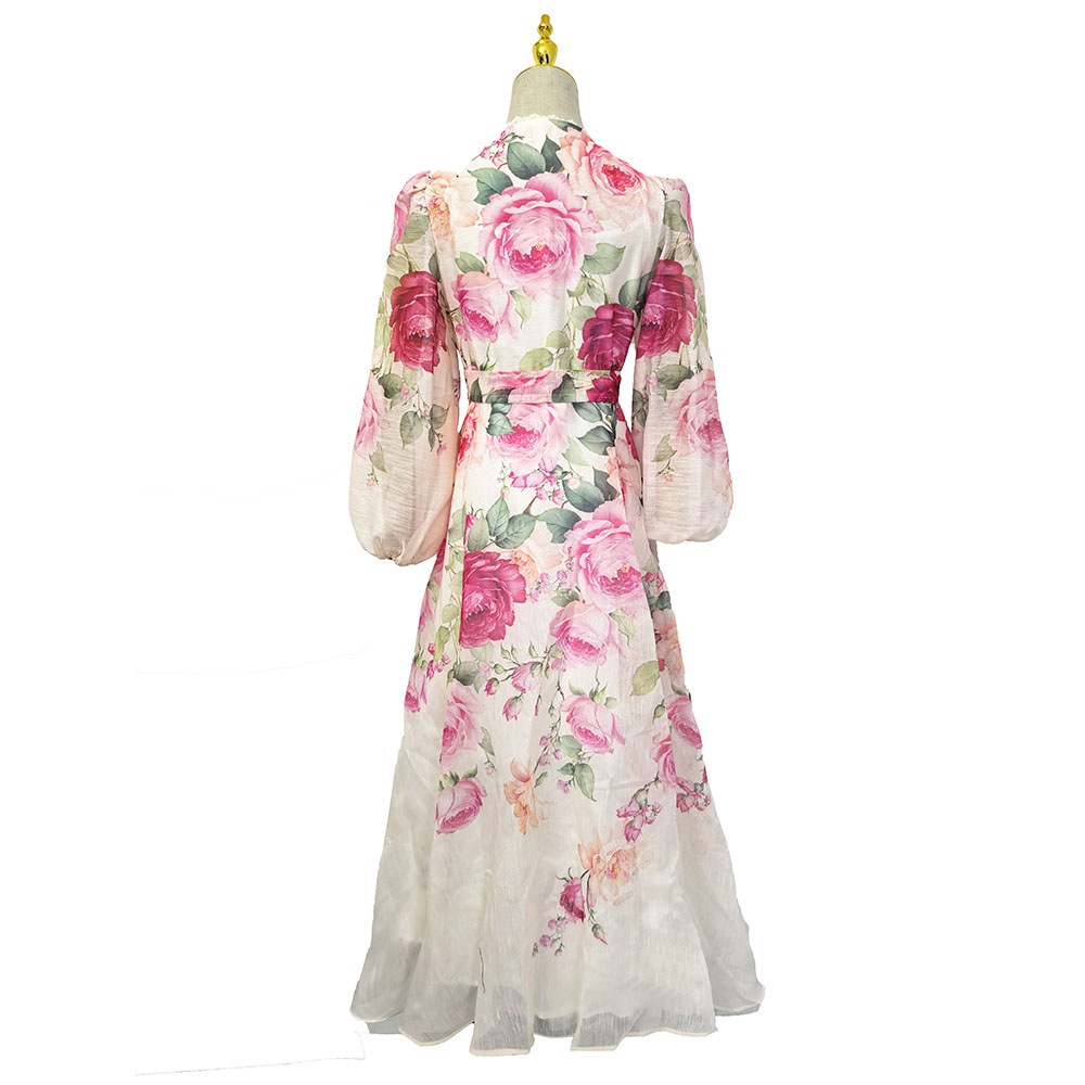 Spring frenum elegant V-neck single-breasted dress