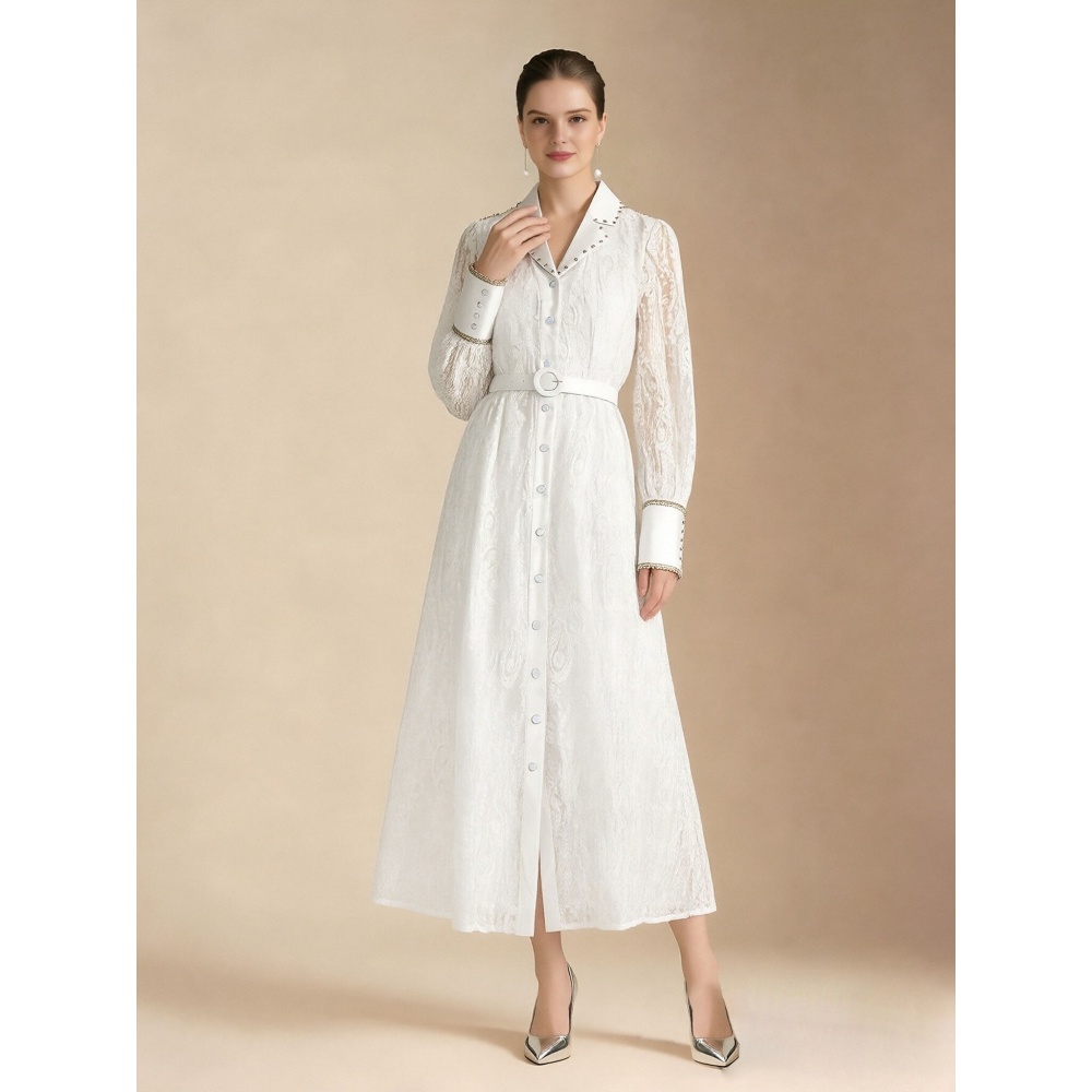 Pinched waist elegant dress lace business suit