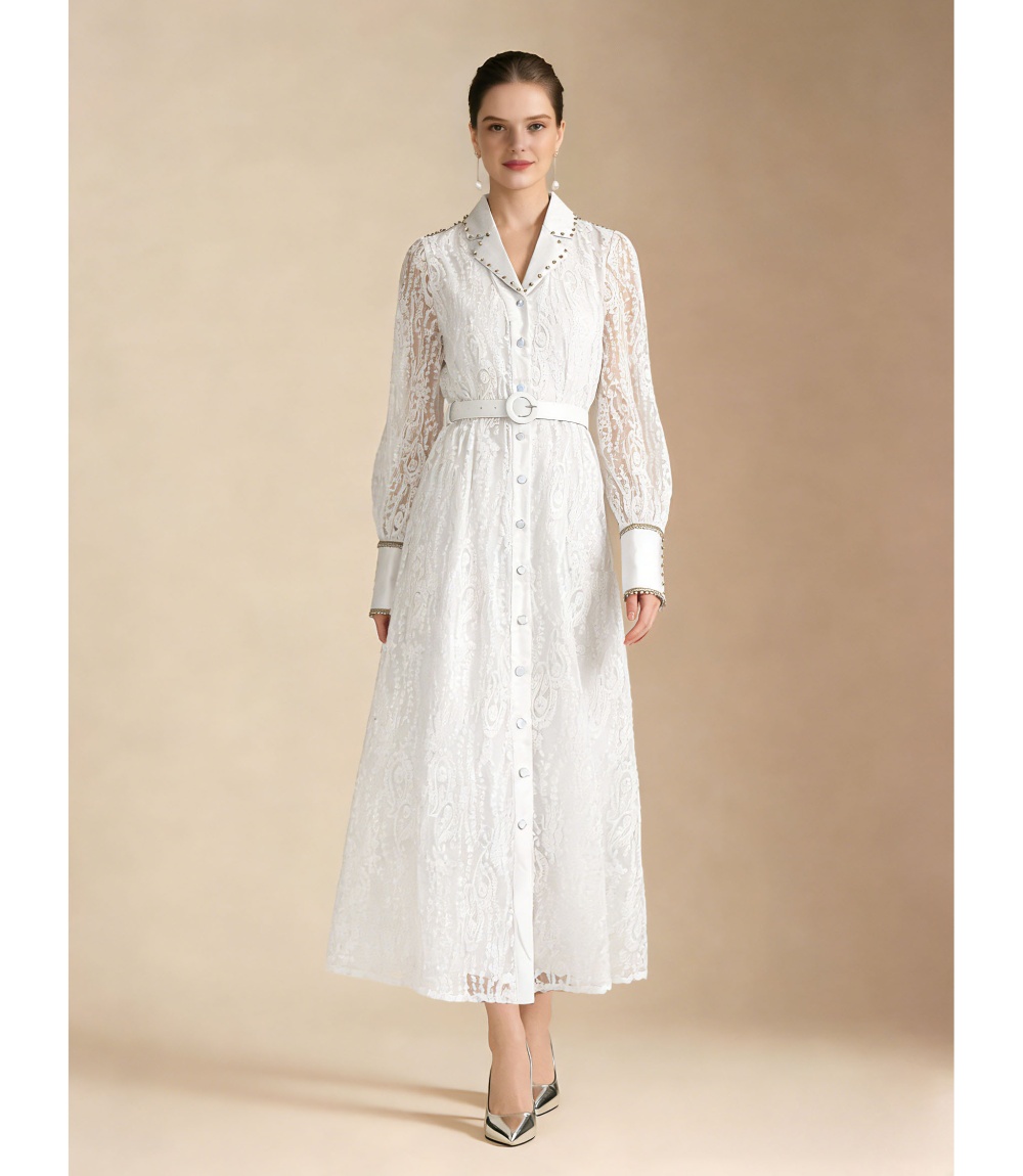 Pinched waist elegant dress lace business suit