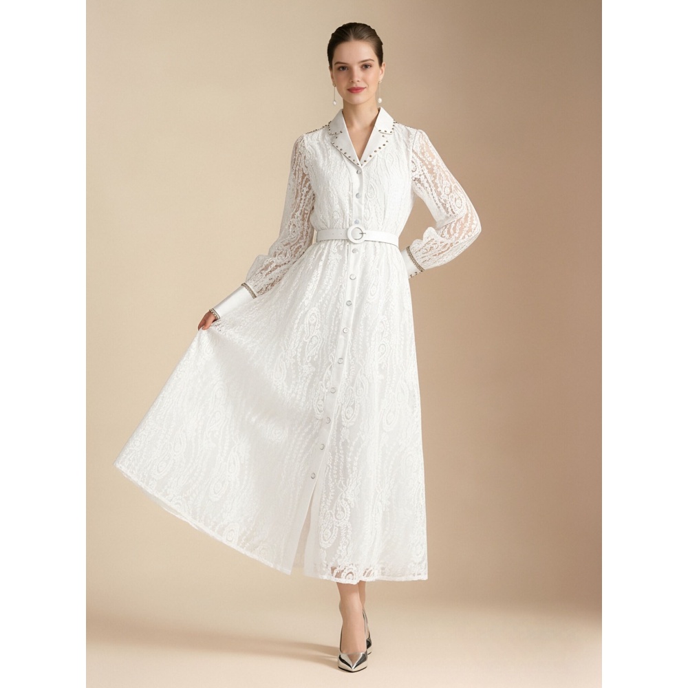 Pinched waist elegant dress lace business suit